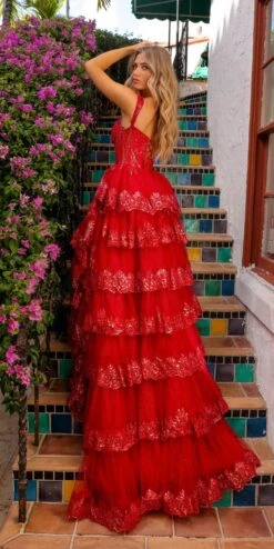 Amelia Couture TM1012 Long A-Line Layered Skirt Off Shoulder Corset Dress(Amelia Couture Tm1012 Long A Line Layered Skirt Off Shoulder Corset Dress) 36 Amelia Couture TM1012 Long A-Line Layered Skirt Off Shoulder Corset Dress(Amelia Couture Tm1012 Long A Line Layered Skirt Off Shoulder Corset Dress) -Discount Dress Shops TM1012 amelia red back