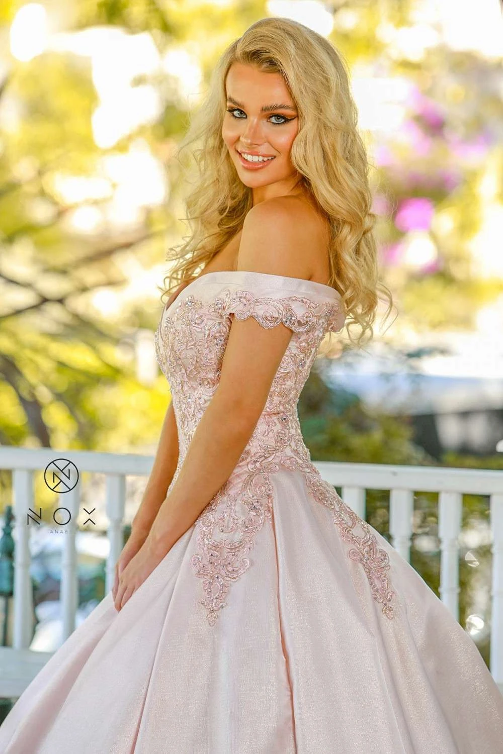 Nox Anabel U802 Off The Shoulder Embroidered Quinceanera Ball Gown(Blush Off The Shoulder Embroidered Quinceanera A Line Ball Gown) 4 Nox Anabel U802 Off The Shoulder Embroidered Quinceanera Ball Gown(Blush Off The Shoulder Embroidered Quinceanera A Line Ball Gown) - Image 4