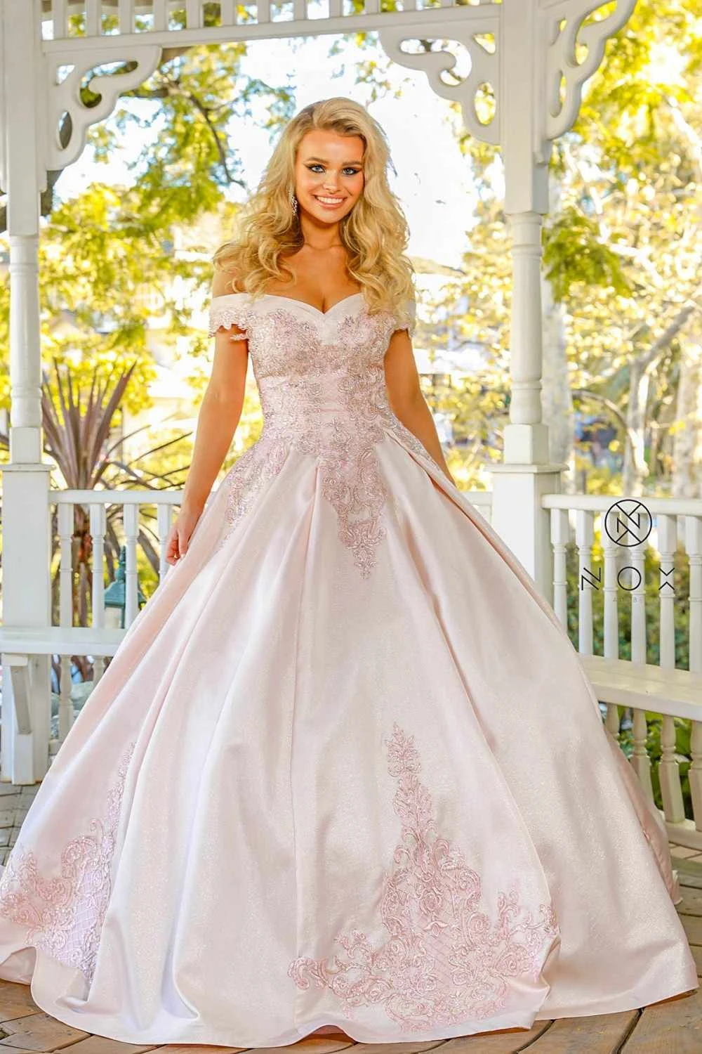 Nox Anabel U802 Off The Shoulder Embroidered Quinceanera Ball Gown(Blush Off The Shoulder Embroidered Quinceanera A Line Ball Gown) 3 Nox Anabel U802 Off The Shoulder Embroidered Quinceanera Ball Gown(Blush Off The Shoulder Embroidered Quinceanera A Line Ball Gown) - Image 3