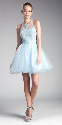 Ladivine UJ0119 Short Appliqued Bodice Halter Tulle Skirt Dress(Short Appliqued Bodice Halter Tulle Skirt Mauve Damas Dress) -Discount Dress Shops UJ0119 cinderella divine ice blue
