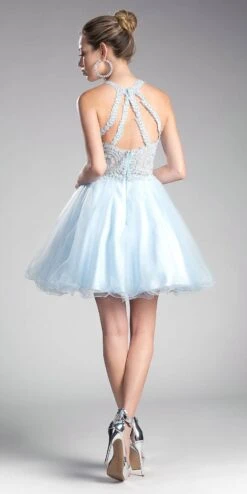 Ladivine UJ0119 Short Appliqued Bodice Halter Tulle Skirt Dress(Short Appliqued Bodice Halter Tulle Skirt Mauve Damas Dress) -Discount Dress Shops UJ0119 cinderella divine ice blue back