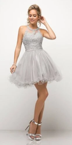 Ladivine UJ0119 Short Appliqued Bodice Halter Tulle Skirt Dress(Short Appliqued Bodice Halter Tulle Skirt Mauve Damas Dress) -Discount Dress Shops UJ0119 cinderella divine silver 1