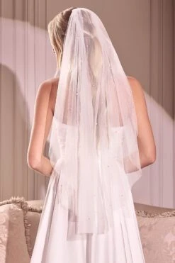 Pearl Drops Fingertip Veil(Ladivine V006 Wedding Veil Pearl Drops Fingertip Veil) -Discount Dress Shops V006 OFF WHITE