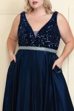 Lindas W1006 Floor Length A-Line Sleeveless V-Neck Sequin Bodice Dress(Lindas W1006 Floor Length A Line Sleeveless V Neck Sequin Bodice Dress) 6 Lindas W1006 Floor Length A-Line Sleeveless V-Neck Sequin Bodice Dress(Lindas W1006 Floor Length A Line Sleeveless V Neck Sequin Bodice Dress) -Discount Dress Shops W1006Navy 4 1 closeup