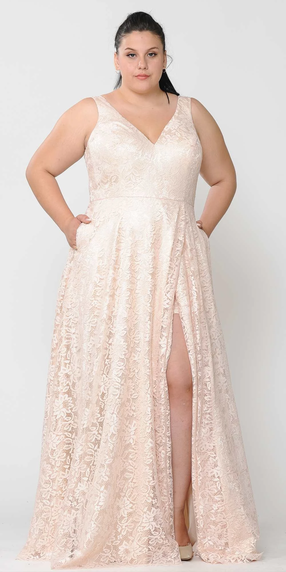 Lindas W1020 V-Neck Lace Print Pocket Details Sleeveless Dress(Lindas W1020 V Neck Lace Print Pocket Details Sleeveless Dress) 4 Lindas W1020 V-Neck Lace Print Pocket Details Sleeveless Dress(Lindas W1020 V Neck Lace Print Pocket Details Sleeveless Dress) - Image 4