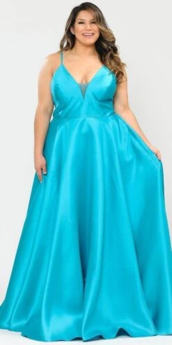 Lindas W1070 Mikado Spaghetti Straps Corset Plus Size V-Neck Dress(Lindas W1070 Mikado Spaghetti Straps Corset Plus Size V Neck Dress)