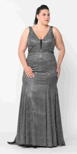 Lindas W1086 Deep Illusion V-Neck Fitted Glitter Dress(Lindas W1086 Deep Illusion V Neck Fitted Glitter Dress) 12 Lindas W1086 Deep Illusion V-Neck Fitted Glitter Dress(Lindas W1086 Deep Illusion V Neck Fitted Glitter Dress) -Discount Dress Shops W1086BLACK SILVER 1