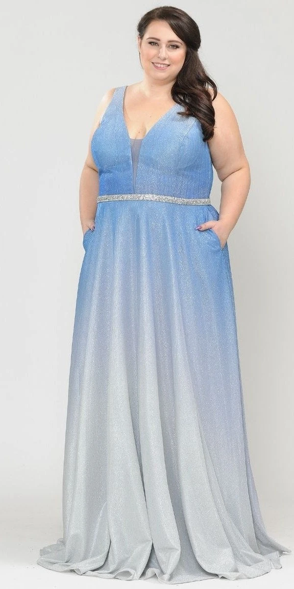 Lindas W1100 V-Neck Ombre Glitter Plus Size Dress With Rhinestone Waist(Lindas W1100 V Neck Ombre Glitter Plus Size Dress With Rhinestone Waist) 6 Lindas W1100 V-Neck Ombre Glitter Plus Size Dress With Rhinestone Waist(Lindas W1100 V Neck Ombre Glitter Plus Size Dress With Rhinestone Waist) - Image 6