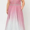 Lindas W1100 V-Neck Ombre Glitter Plus Size Dress With Rhinestone Waist(Lindas W1100 V Neck Ombre Glitter Plus Size Dress With Rhinestone Waist)