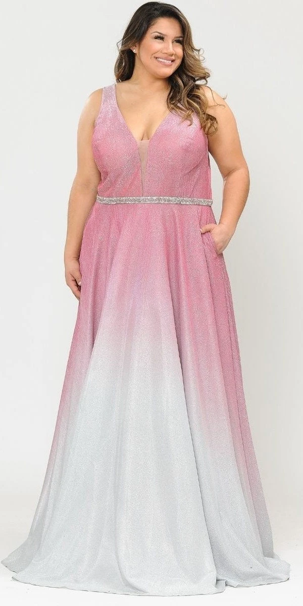 Lindas W1100 V-Neck Ombre Glitter Plus Size Dress With Rhinestone Waist(Lindas W1100 V Neck Ombre Glitter Plus Size Dress With Rhinestone Waist) 1 Lindas W1100 V-Neck Ombre Glitter Plus Size Dress With Rhinestone Waist(Lindas W1100 V Neck Ombre Glitter Plus Size Dress With Rhinestone Waist)