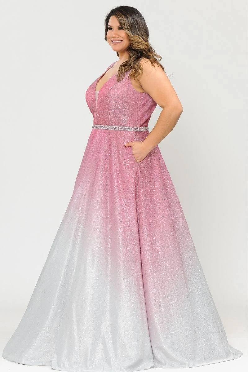 Lindas W1100 V-Neck Ombre Glitter Plus Size Dress With Rhinestone Waist(Lindas W1100 V Neck Ombre Glitter Plus Size Dress With Rhinestone Waist) 3 Lindas W1100 V-Neck Ombre Glitter Plus Size Dress With Rhinestone Waist(Lindas W1100 V Neck Ombre Glitter Plus Size Dress With Rhinestone Waist) - Image 3
