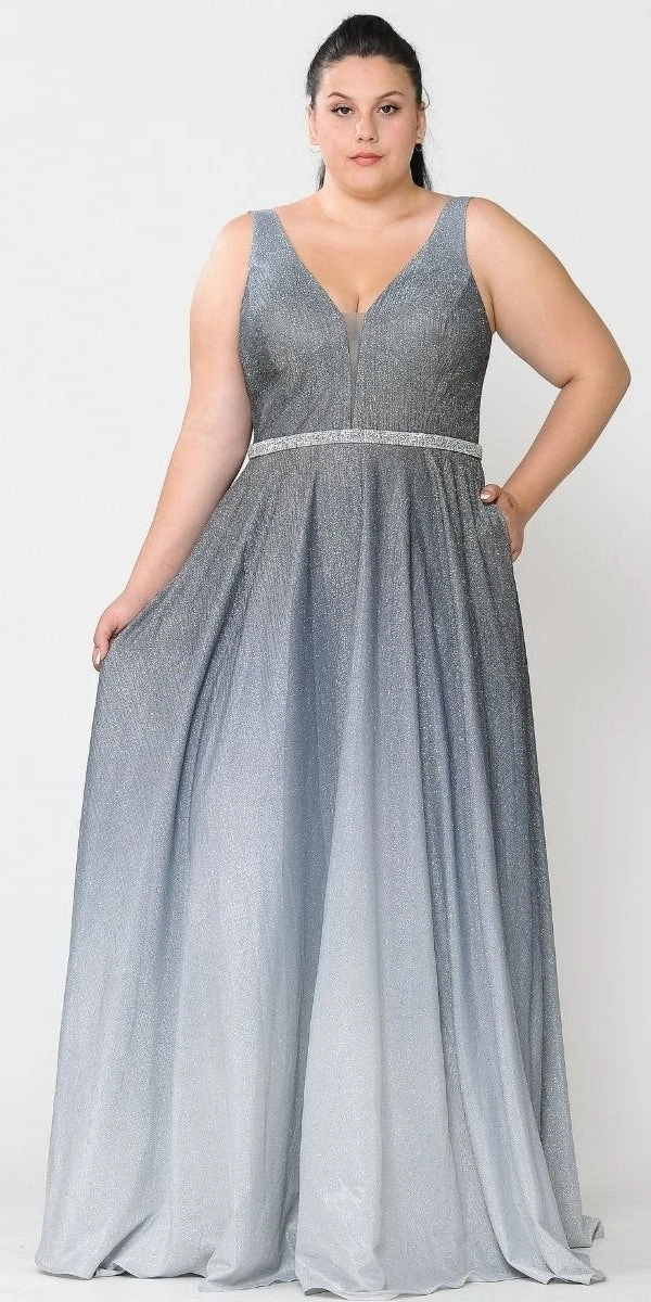 Lindas W1100 V-Neck Ombre Glitter Plus Size Dress With Rhinestone Waist(Lindas W1100 V Neck Ombre Glitter Plus Size Dress With Rhinestone Waist) 4 Lindas W1100 V-Neck Ombre Glitter Plus Size Dress With Rhinestone Waist(Lindas W1100 V Neck Ombre Glitter Plus Size Dress With Rhinestone Waist) - Image 4