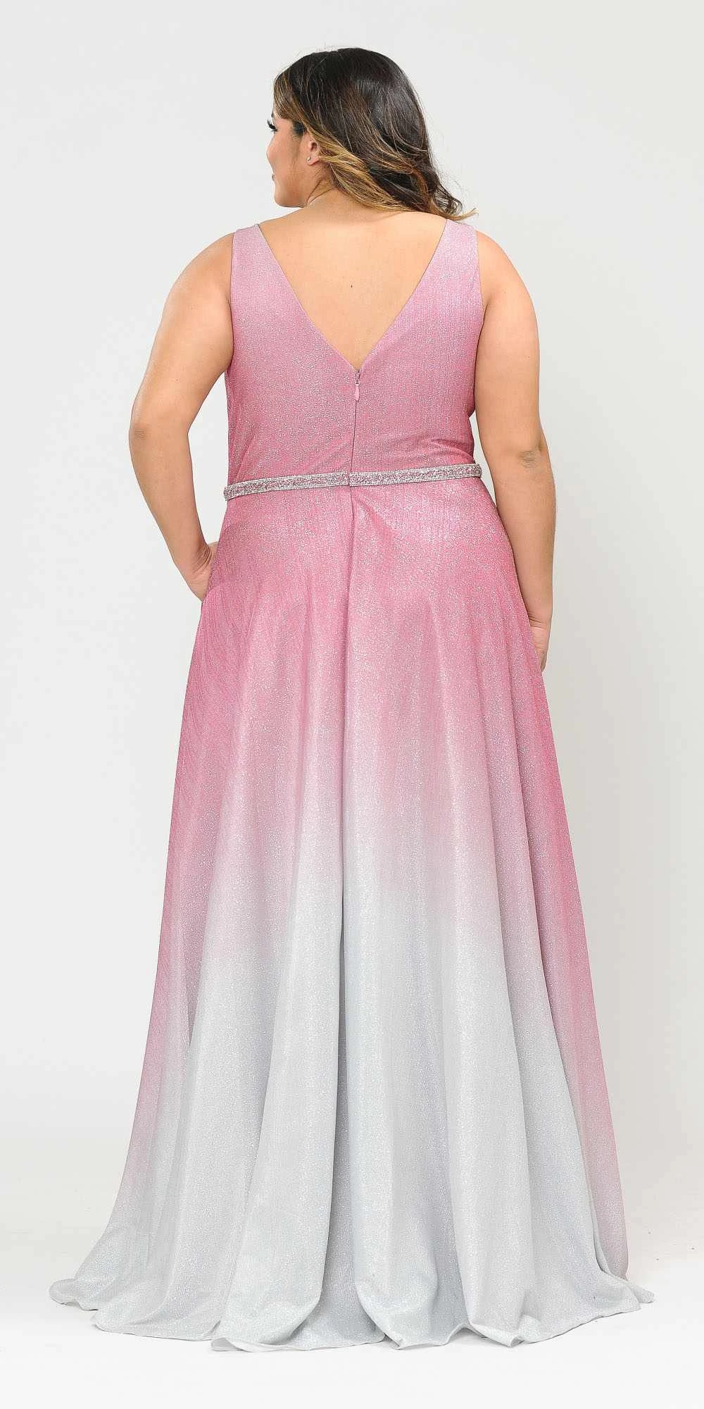 Lindas W1100 V-Neck Ombre Glitter Plus Size Dress With Rhinestone Waist(Lindas W1100 V Neck Ombre Glitter Plus Size Dress With Rhinestone Waist) 2 Lindas W1100 V-Neck Ombre Glitter Plus Size Dress With Rhinestone Waist(Lindas W1100 V Neck Ombre Glitter Plus Size Dress With Rhinestone Waist) - Image 2
