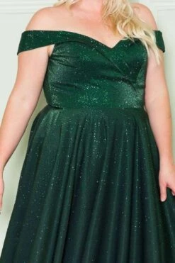 Lindas W1112 Off The Shoulder Two Tone Shimmer Dress With Rhinestones Bodice And Pockets(Lindas W1112 Off The Shoulder Two Tone Shimmer Dress With Rhinestones Bodice And Pockets) -Discount Dress Shops W1112 EMERALDDETAIL