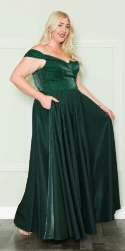 Lindas W1112 Off The Shoulder Two Tone Shimmer Dress With Rhinestones Bodice And Pockets(Lindas W1112 Off The Shoulder Two Tone Shimmer Dress With Rhinestones Bodice And Pockets) -Discount Dress Shops W1112Emerald 21 side