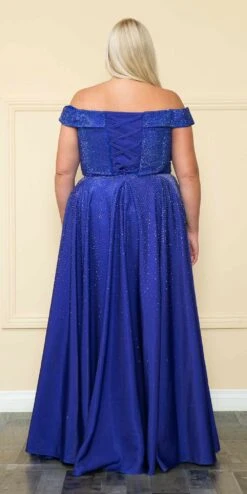 Lindas W1112 Off The Shoulder Two Tone Shimmer Dress With Rhinestones Bodice And Pockets(Lindas W1112 Off The Shoulder Two Tone Shimmer Dress With Rhinestones Bodice And Pockets) -Discount Dress Shops W1112Royal 13