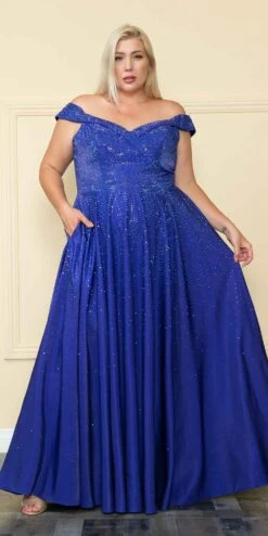 Lindas W1112 Off The Shoulder Two Tone Shimmer Dress With Rhinestones Bodice And Pockets(Lindas W1112 Off The Shoulder Two Tone Shimmer Dress With Rhinestones Bodice And Pockets) -Discount Dress Shops W1112Royal 5