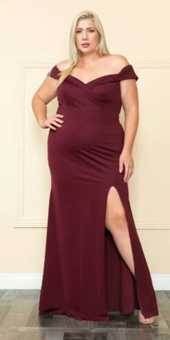 Lindas W1118 Long Plus Size Heavy Jersey Off The Shoulder Gown(Lindas W1118 Long Plus Size Heavy Jersey Off The Shoulder Gown) -Discount Dress Shops W1118Burgundy 4