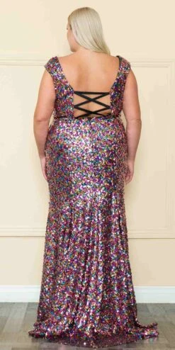 Lindas W1124 Plus Size Fitted Sequin Cap Sleeve V-Neckline Gown(Lindas W1124 Plus Size Fitted Sequin Cap Sleeve V Neckline Gown) -Discount Dress Shops W1124BlackMulti 20