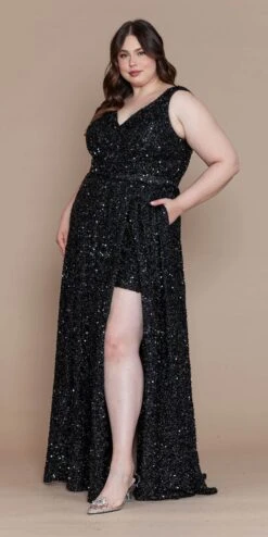 Lindas W1128 Plus Size Formal Sequin Sleeveless V-Neckline Dress(Lindas W1128 Plus Size Formal Sequin Sleeveless V Neckline Dress) -Discount Dress Shops W1128BLACK 12