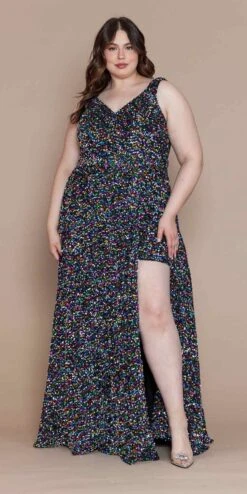 Lindas W1128 Plus Size Formal Sequin Sleeveless V-Neckline Dress(Lindas W1128 Plus Size Formal Sequin Sleeveless V Neckline Dress) -Discount Dress Shops W1128BLKMULTI 1