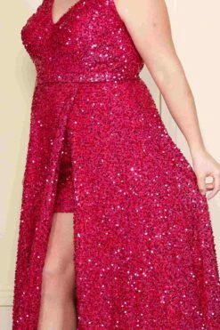 Lindas W1128 Plus Size Formal Sequin Sleeveless V-Neckline Dress(Lindas W1128 Plus Size Formal Sequin Sleeveless V Neckline Dress) -Discount Dress Shops W1128RedBerry 17 closeup