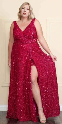 Lindas W1128 Plus Size Formal Sequin Sleeveless V-Neckline Dress(Lindas W1128 Plus Size Formal Sequin Sleeveless V Neckline Dress)