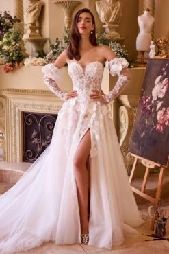 Andrea & Leo WL017 Dress Floral Applique Adorned Strapless Wedding Gown(Andrea Leo Wl017 Dress Floral Applique Adorned Strapless Wedding Gown)