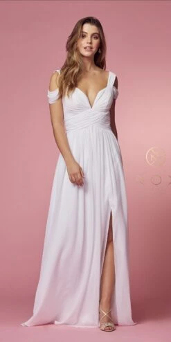 CLEARANCE - Nox Anabel Y277W Cold-Shoulder Long A-Line Chiffon Dress (Size L)(Clearance Nox Anabel Y277w Cold Shoulder Long A Line Chiffon Dress Size L)