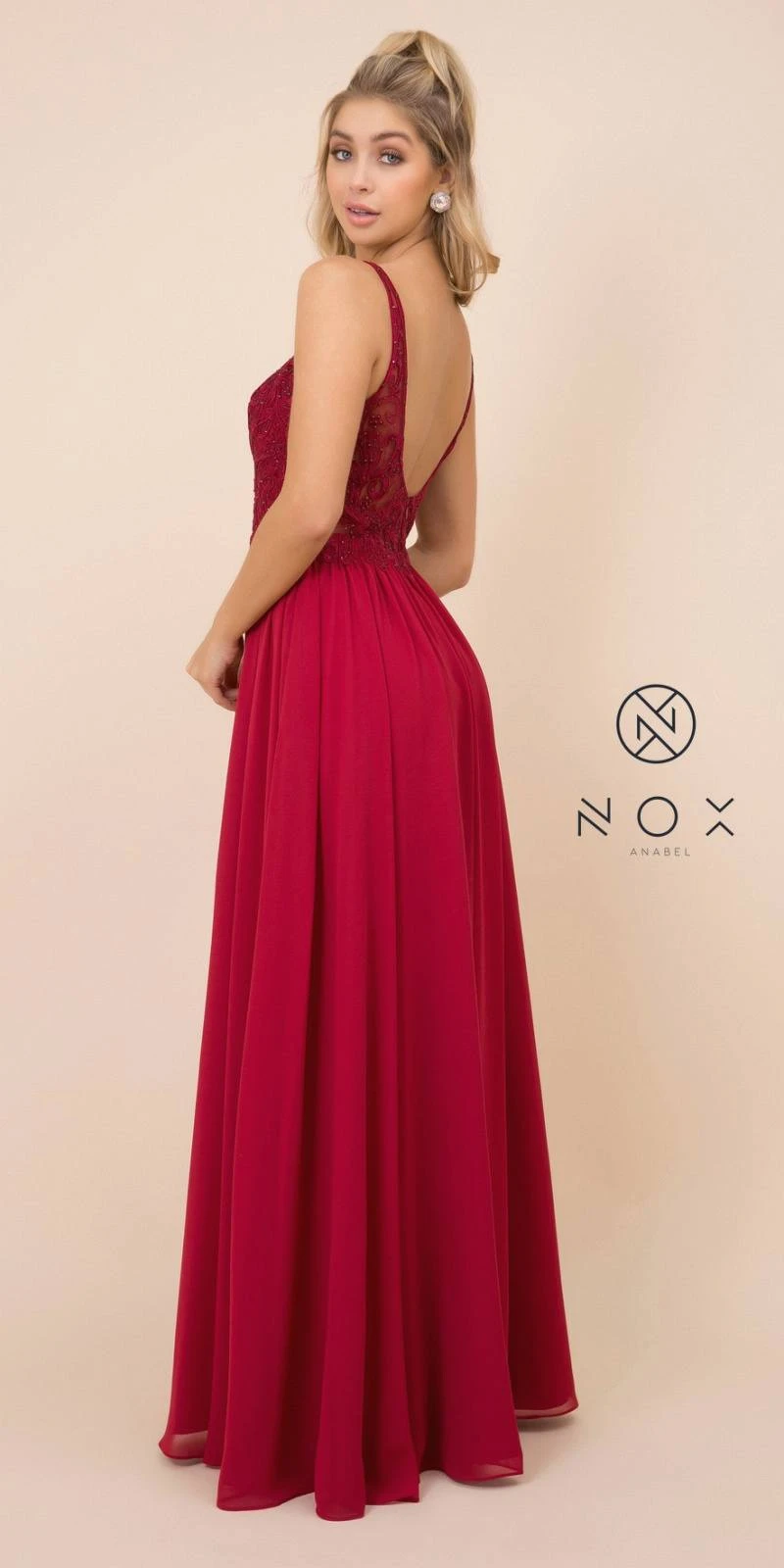 Nox Anabel Y299 A-Line Long Dress With Slit Beaded Bodice(A Line Long Formal Dress With Slit Beaded Bodice Burgundy) 6 Nox Anabel Y299 A-Line Long Dress With Slit Beaded Bodice(A Line Long Formal Dress With Slit Beaded Bodice Burgundy) - Image 6