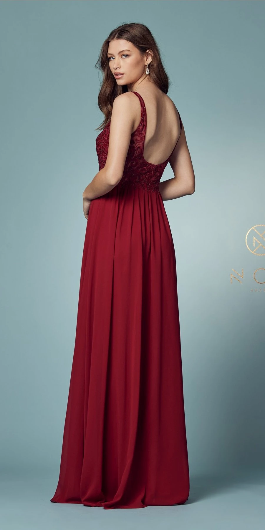Nox Anabel Y299 A-Line Long Dress With Slit Beaded Bodice(A Line Long Formal Dress With Slit Beaded Bodice Burgundy) 3 Nox Anabel Y299 A-Line Long Dress With Slit Beaded Bodice(A Line Long Formal Dress With Slit Beaded Bodice Burgundy) - Image 3