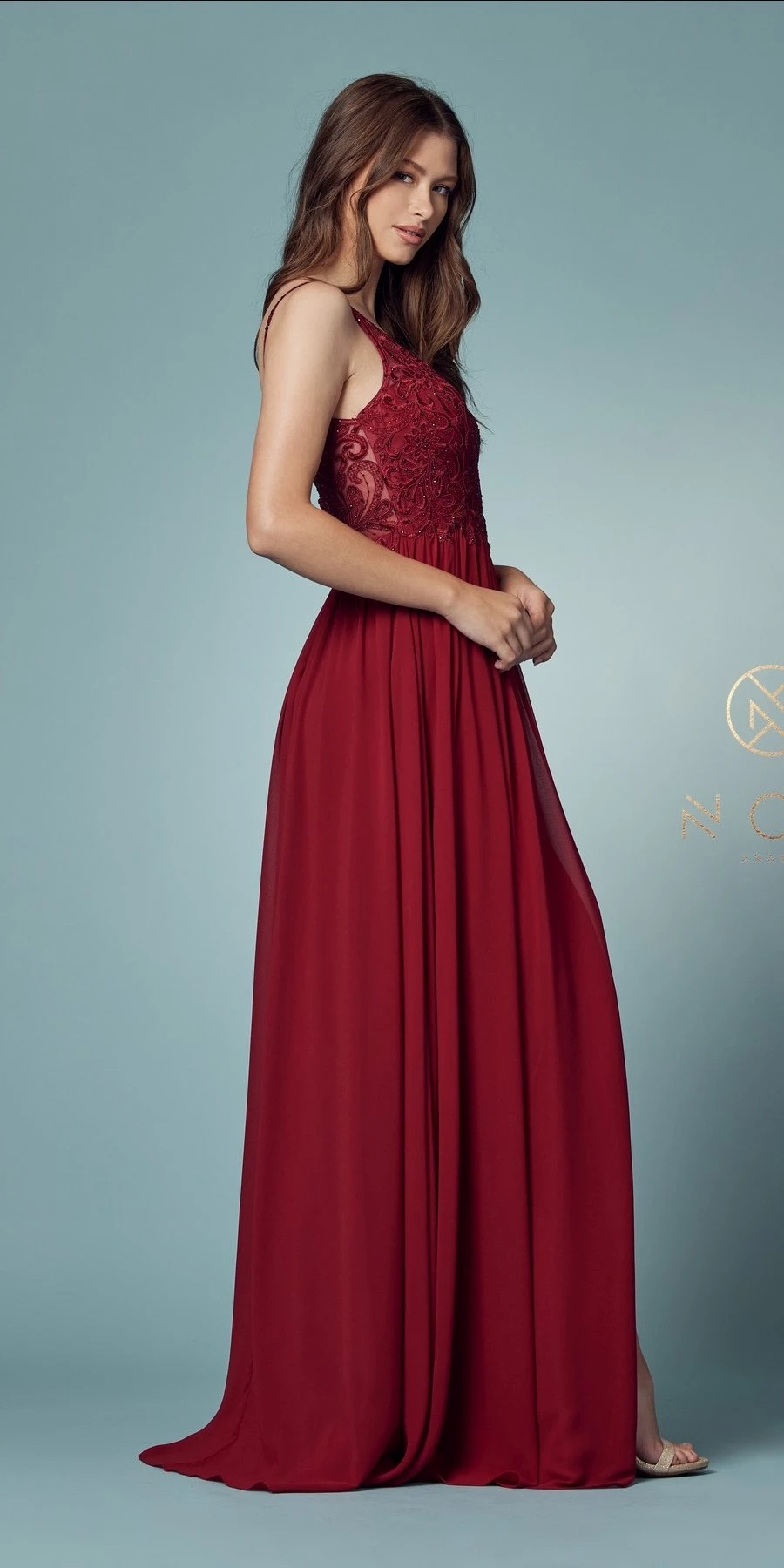Nox Anabel Y299 A-Line Long Dress With Slit Beaded Bodice(A Line Long Formal Dress With Slit Beaded Bodice Burgundy) 4 Nox Anabel Y299 A-Line Long Dress With Slit Beaded Bodice(A Line Long Formal Dress With Slit Beaded Bodice Burgundy) - Image 4
