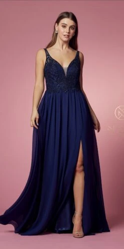 Nox Anabel Y299 A-Line Long Dress With Slit Beaded Bodice(A Line Long Formal Dress With Slit Beaded Bodice Burgundy) 38 Nox Anabel Y299 A-Line Long Dress With Slit Beaded Bodice(A Line Long Formal Dress With Slit Beaded Bodice Burgundy) -Discount Dress Shops Y299 NAVYBLUE 3