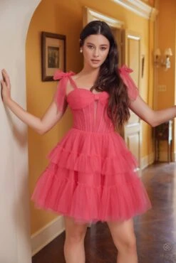 Nox Anabel Y858 Dress Short A-Line Ruffled Tiered Tulle Skirt(Nox Anabel Y858 Dress Short A Line Ruffled Tiered Tulle Skirt)