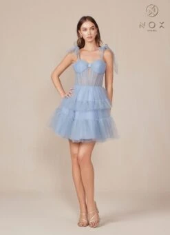 Nox Anabel Y858 Dress Short A-Line Ruffled Tiered Tulle Skirt(Nox Anabel Y858 Dress Short A Line Ruffled Tiered Tulle Skirt) 22 Nox Anabel Y858 Dress Short A-Line Ruffled Tiered Tulle Skirt(Nox Anabel Y858 Dress Short A Line Ruffled Tiered Tulle Skirt) -Discount Dress Shops Y858 nox anabel dusty blue