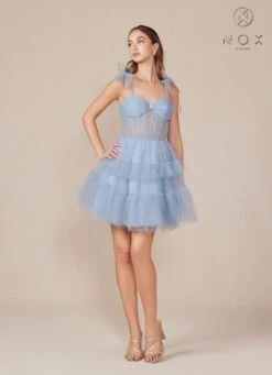 Nox Anabel Y858 Dress Short A-Line Ruffled Tiered Tulle Skirt(Nox Anabel Y858 Dress Short A Line Ruffled Tiered Tulle Skirt) 23 Nox Anabel Y858 Dress Short A-Line Ruffled Tiered Tulle Skirt(Nox Anabel Y858 Dress Short A Line Ruffled Tiered Tulle Skirt) -Discount Dress Shops Y858 nox anabel dusty blue side