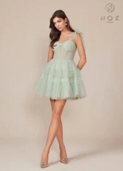 Nox Anabel Y858 Dress Short A-Line Ruffled Tiered Tulle Skirt(Nox Anabel Y858 Dress Short A Line Ruffled Tiered Tulle Skirt) 24 Nox Anabel Y858 Dress Short A-Line Ruffled Tiered Tulle Skirt(Nox Anabel Y858 Dress Short A Line Ruffled Tiered Tulle Skirt) -Discount Dress Shops Y858 nox anabel sage