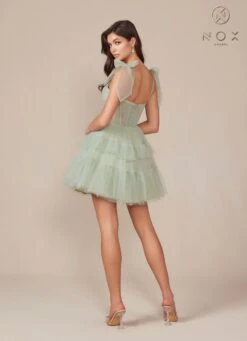 Nox Anabel Y858 Dress Short A-Line Ruffled Tiered Tulle Skirt(Nox Anabel Y858 Dress Short A Line Ruffled Tiered Tulle Skirt) 25 Nox Anabel Y858 Dress Short A-Line Ruffled Tiered Tulle Skirt(Nox Anabel Y858 Dress Short A Line Ruffled Tiered Tulle Skirt) -Discount Dress Shops Y858 nox anabel sage back