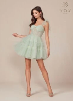 Nox Anabel Y858 Dress Short A-Line Ruffled Tiered Tulle Skirt(Nox Anabel Y858 Dress Short A Line Ruffled Tiered Tulle Skirt) 26 Nox Anabel Y858 Dress Short A-Line Ruffled Tiered Tulle Skirt(Nox Anabel Y858 Dress Short A Line Ruffled Tiered Tulle Skirt) -Discount Dress Shops Y858 nox anabel sage side