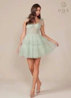 Nox Anabel Y858 Dress Short A-Line Ruffled Tiered Tulle Skirt(Nox Anabel Y858 Dress Short A Line Ruffled Tiered Tulle Skirt) 27 Nox Anabel Y858 Dress Short A-Line Ruffled Tiered Tulle Skirt(Nox Anabel Y858 Dress Short A Line Ruffled Tiered Tulle Skirt) -Discount Dress Shops Y858 nox anabel sage side2