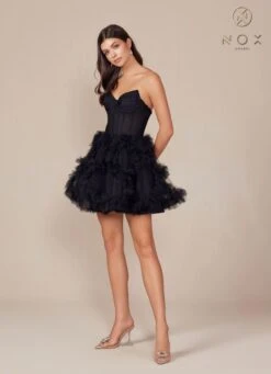 Nox Anabel Y859 Dress Strapless Sweetheart A-Line Ruffled Skirt(Nox Anabel Y859 Dress Strapless Sweetheart A Line Ruffled Skirt) -Discount Dress Shops Y859 nox anabel black side2