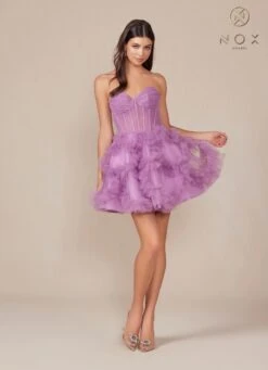 Nox Anabel Y859 Dress Strapless Sweetheart A-Line Ruffled Skirt(Nox Anabel Y859 Dress Strapless Sweetheart A Line Ruffled Skirt) -Discount Dress Shops Y859 nox anabel dusty lavender