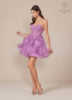 Nox Anabel Y859 Dress Strapless Sweetheart A-Line Ruffled Skirt(Nox Anabel Y859 Dress Strapless Sweetheart A Line Ruffled Skirt) -Discount Dress Shops Y859 nox anabel dusty lavender side