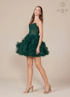 Nox Anabel Y859 Dress Strapless Sweetheart A-Line Ruffled Skirt(Nox Anabel Y859 Dress Strapless Sweetheart A Line Ruffled Skirt) -Discount Dress Shops Y859 nox anabel emerald side