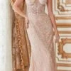 Andrea & Leo A1186 Floor Length Fitted Embellished Nude Gown(Andrea Leo A1186 Floor Length Fitted Embellished Nude Gown)