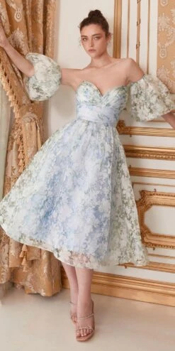 Andrea & Leo A1196 Strapless English Garden Tea Gown With Puff Sleeves(Andrea Leo A1196 Strapless English Garden Tea Gown With Puff Sleeves) -Discount Dress Shops a1196 blue 1 1