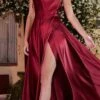 Cinderella Divine BD104 Satin A-Line Dress Cowl Neckline Tie Straps(Cinderella Divine Bd104 Satin A Line Dress Cowl Neckline Tie Straps Leg Slit)