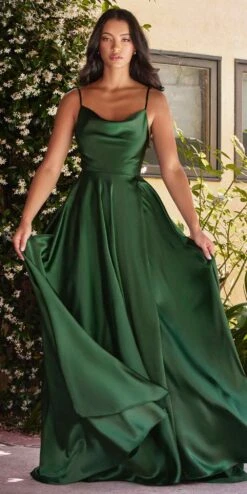 Cinderella Divine BD104 Long Satin A-Line Dress Cowl Neckline Tie Straps(Ladivine Bd104 Long Satin A Line Dress Cowl Neckline Tie Straps 1) -Discount Dress Shops bd104 emerald