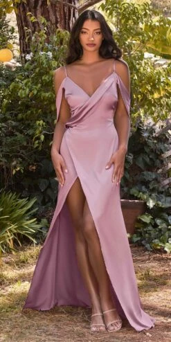 Cinderella Divine BD109 Long Satin Cowl Back Wrap Dress(Long Satin Cowl Back Wrap Dress By Cinderella Divine Bd109) -Discount Dress Shops bd109 mauve