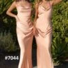 Ladivine BD7045 Long Satin Draped Back Dress Cowl Neckline(Ladivine Bd7045 Long Satin Draped Back Dress Cowl Neckline)